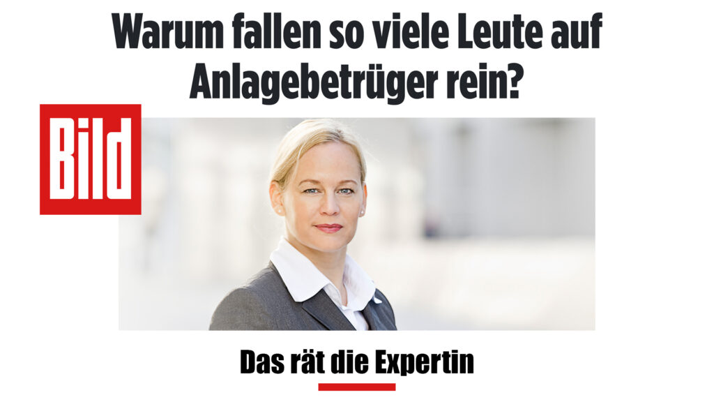 BILD vom 12.03.2025: BaFin warnt vor Anlage-Betrügern! Warum fallen so viele Menschen auf Anlagebetrüger rein?<span>Rechtsanwältin Tanja Nauschütz als Expertin für Anlagebetrug in BILD </span>